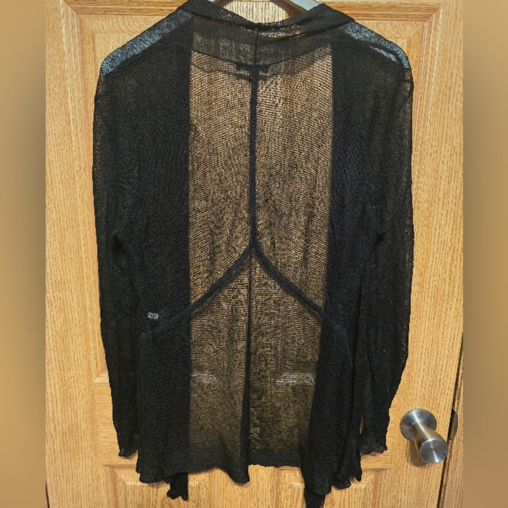 Eileen Fisher Sheer Grid Cardigan in Black, Medium